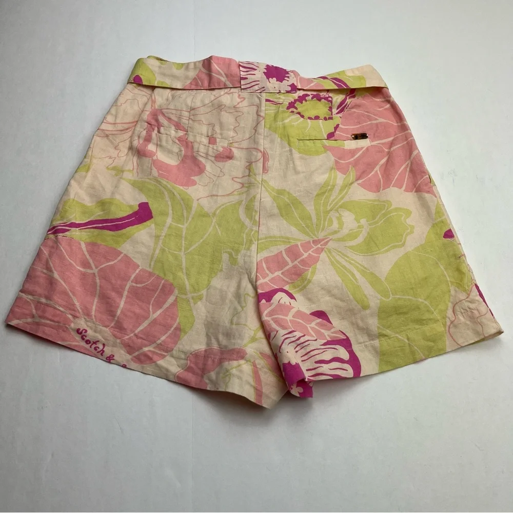 Scotch & Soda High Rise Mid Length Shorts Pink Green Floral Print Womens Size XS